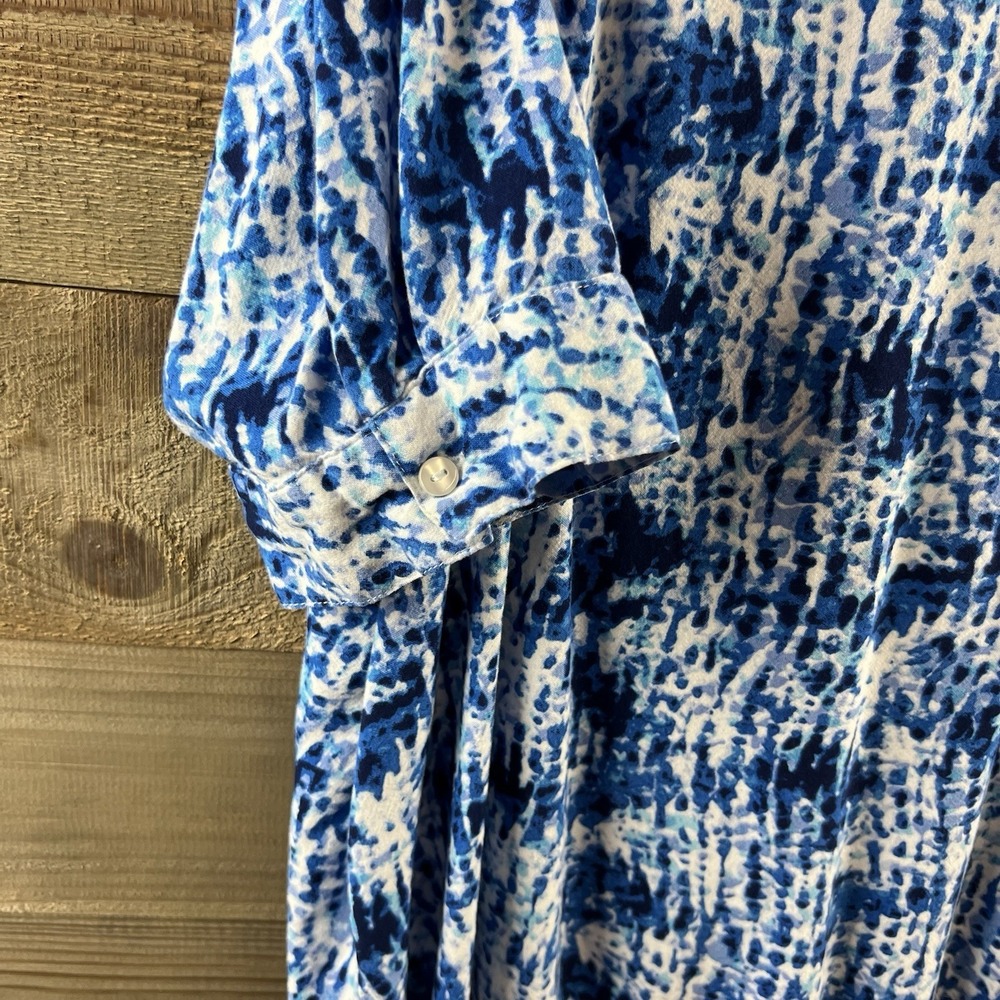 Woman Within Womens Shirt 3/4 Sleeve Tab Front Tunic Vneck Watercolor Boho 22 24 - Picture 5 of 8